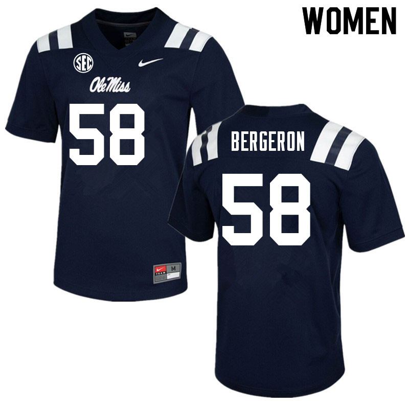 Women #58 John Bergeron Ole Miss Rebels College Football Jerseys Sale-Navy